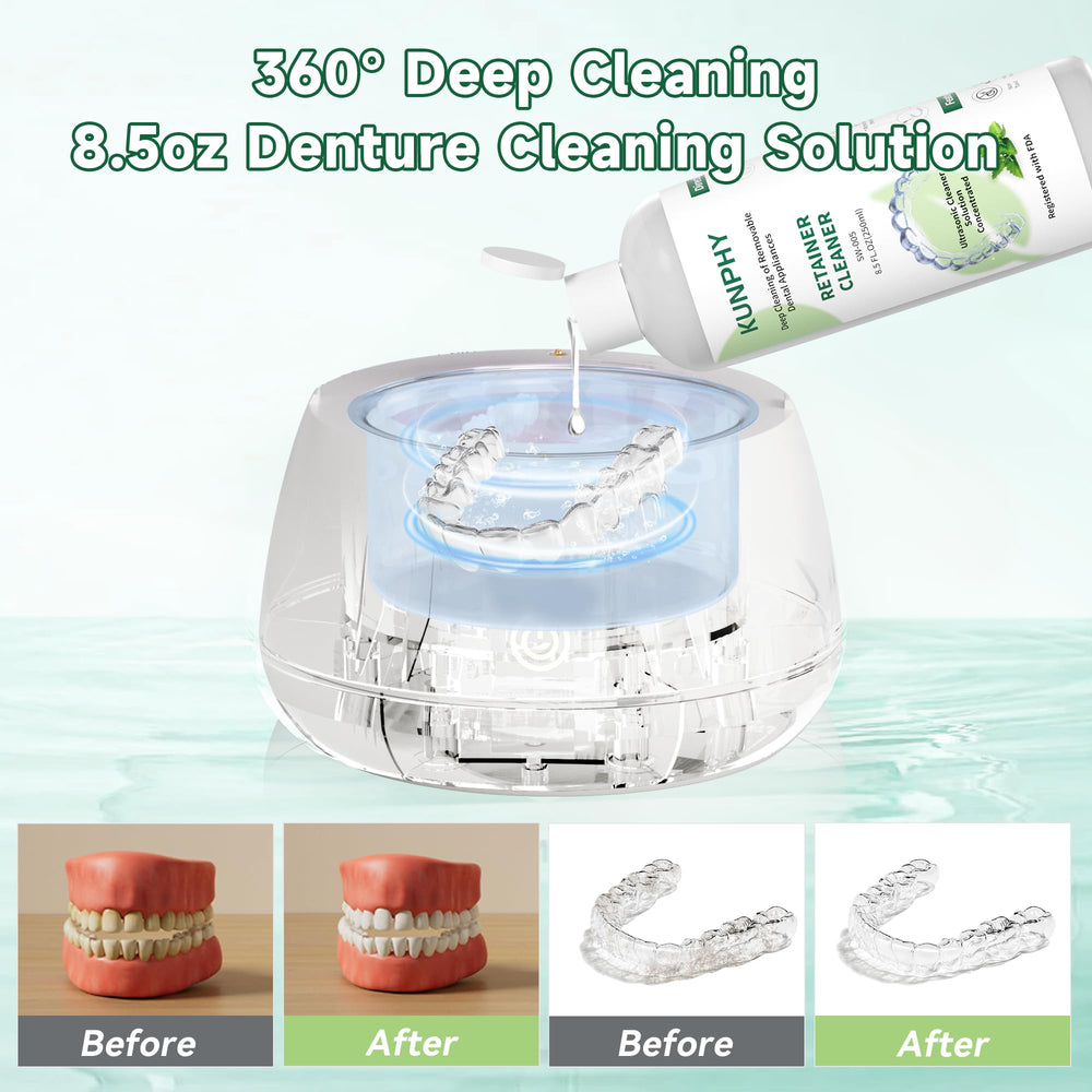 Enzymatic cleaning action breaking down biofilm on a retainer