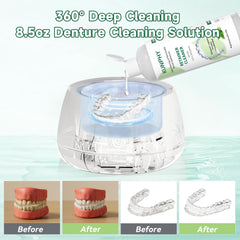 Enzymatic cleaning action breaking down biofilm on a retainer