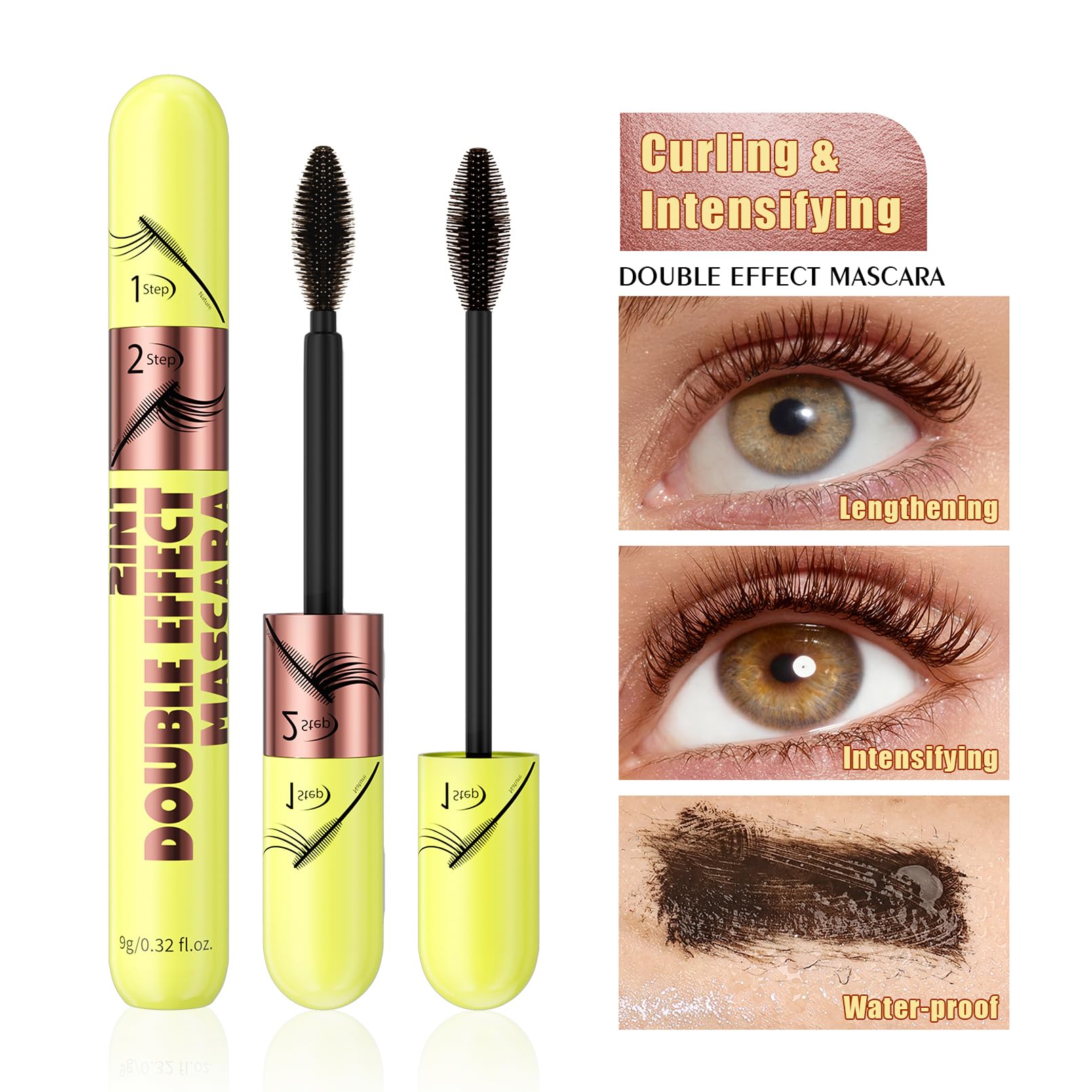 KUNSHNBEI QIC 2 in 1 Mascara Brown all-day waterproof wear up to 12 hours.