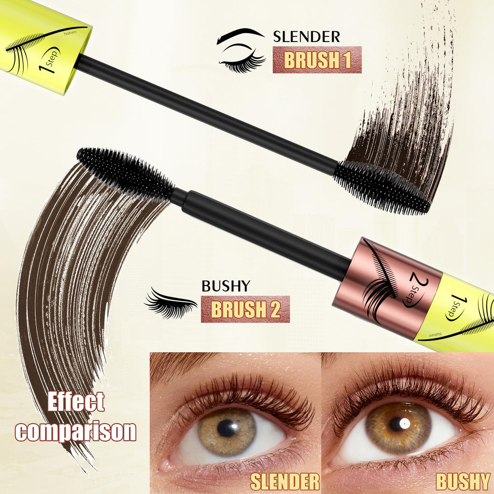 KUNSHNBEI QIC 2 in 1 Mascara Brown dual-step brush enables length and soft volume.
