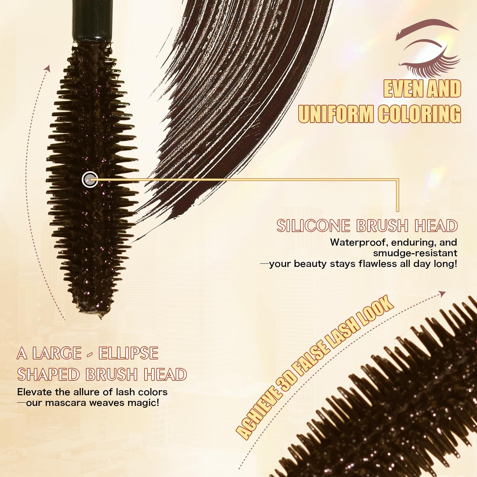 KUNSHNBEI QIC 2 in 1 Mascara Brown anti-smudge formula keeps lashes fresh all day.