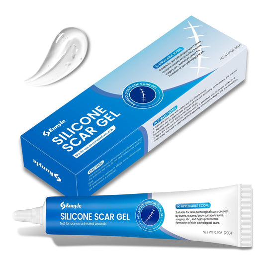 Kunyle silicone scar gel packaging with portable 0.70oz bottle for travel-friendly use.