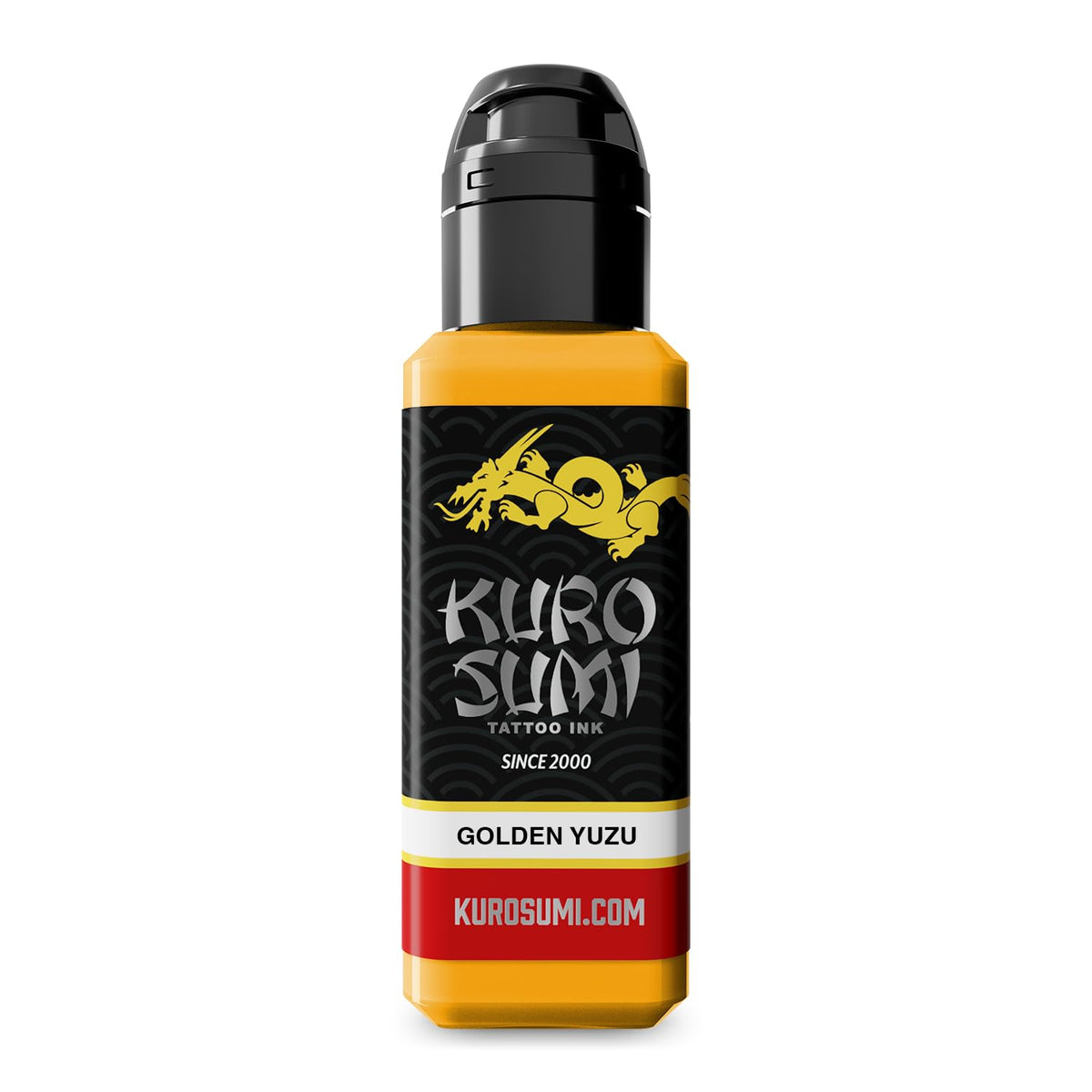 Kuro Sumi Nature's Elements Golden Yuzu ink bottle ready for vibrant, long-lasting tattoos.