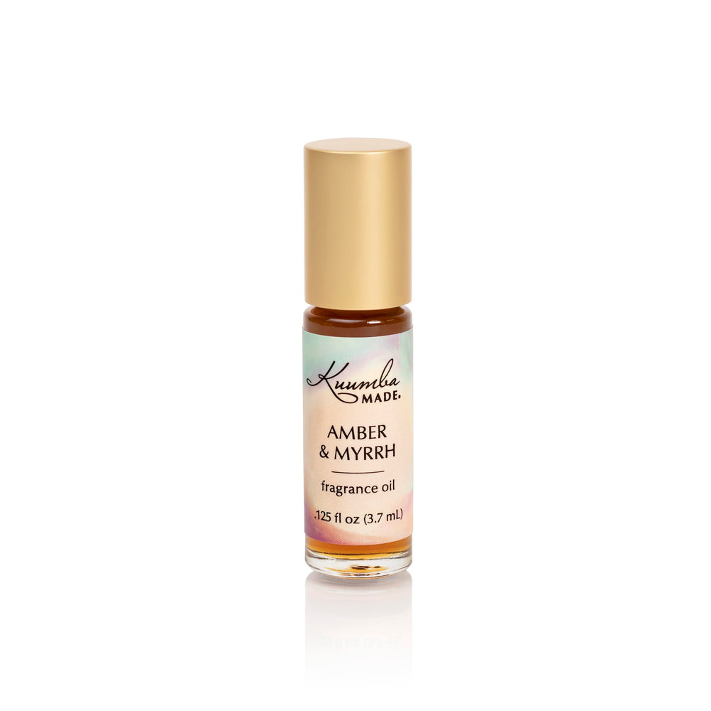 Kuumba Made Amber & Myrrh Fragrance Oil bottle, 0.125 fl oz, vegan, alcohol-free, long-lasting, oil-based