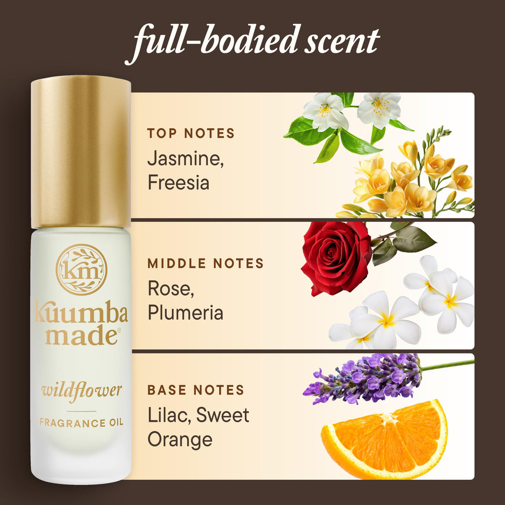 Kuumba Made Wildflower Fragrance Oil on wrist for quick scent touch-ups