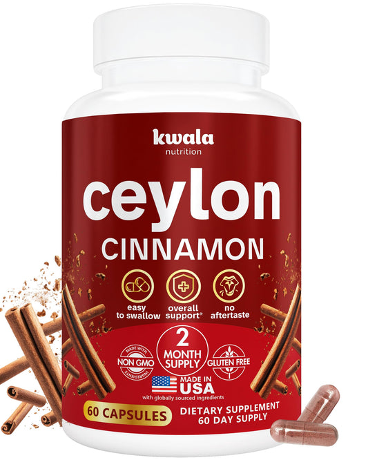 Kwala Nutrition Organic Ceylon Cinnamon supplement bottle – 60 capsules