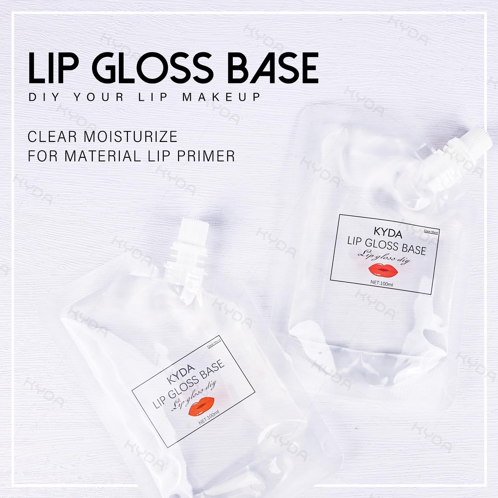 KYDA lip gloss base texture close-up shows translucent gel blending