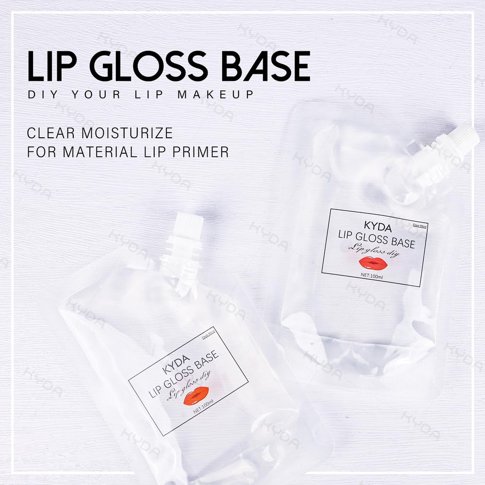 KYDA lip gloss base texture close-up shows translucent gel blending