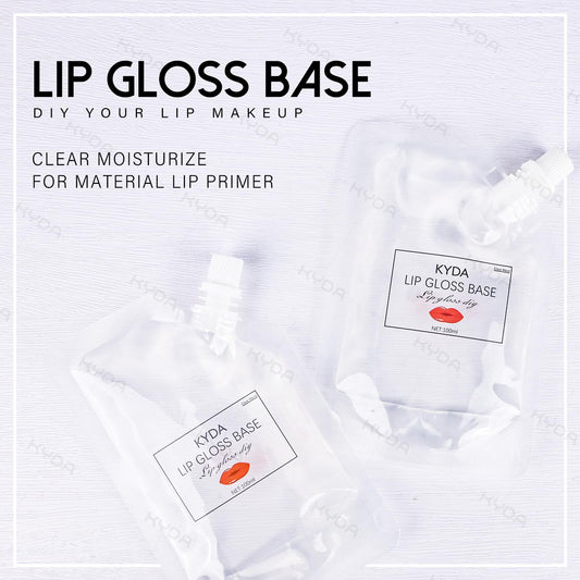 KYDA lip gloss base texture close-up shows translucent gel blending