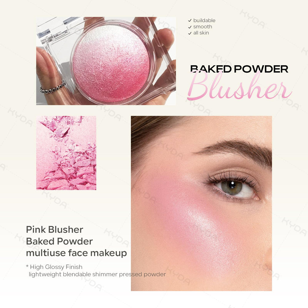 KYDA Pink Baked Blush highlighter glow highlights cheekbones with a natural, luminous finish.