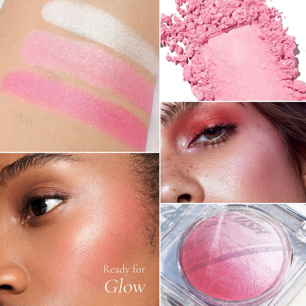 KYDA Pink Baked Blush applied on cheeks demonstrates soft, buildable color for day-to-night looks.