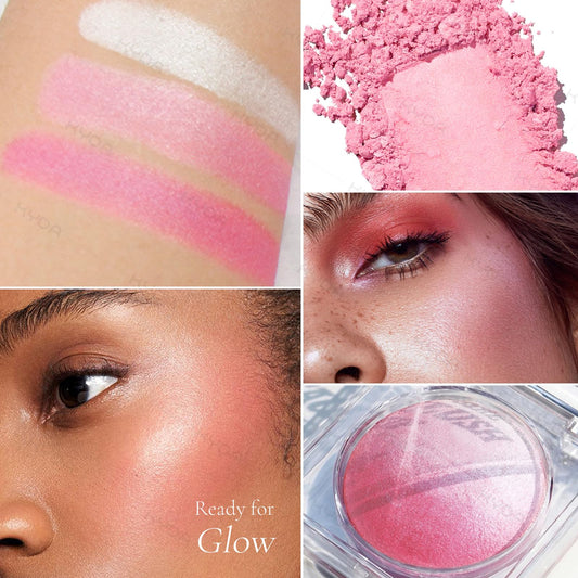 KYDA Pink Baked Blush applied on cheeks demonstrates soft, buildable color for day-to-night looks.
