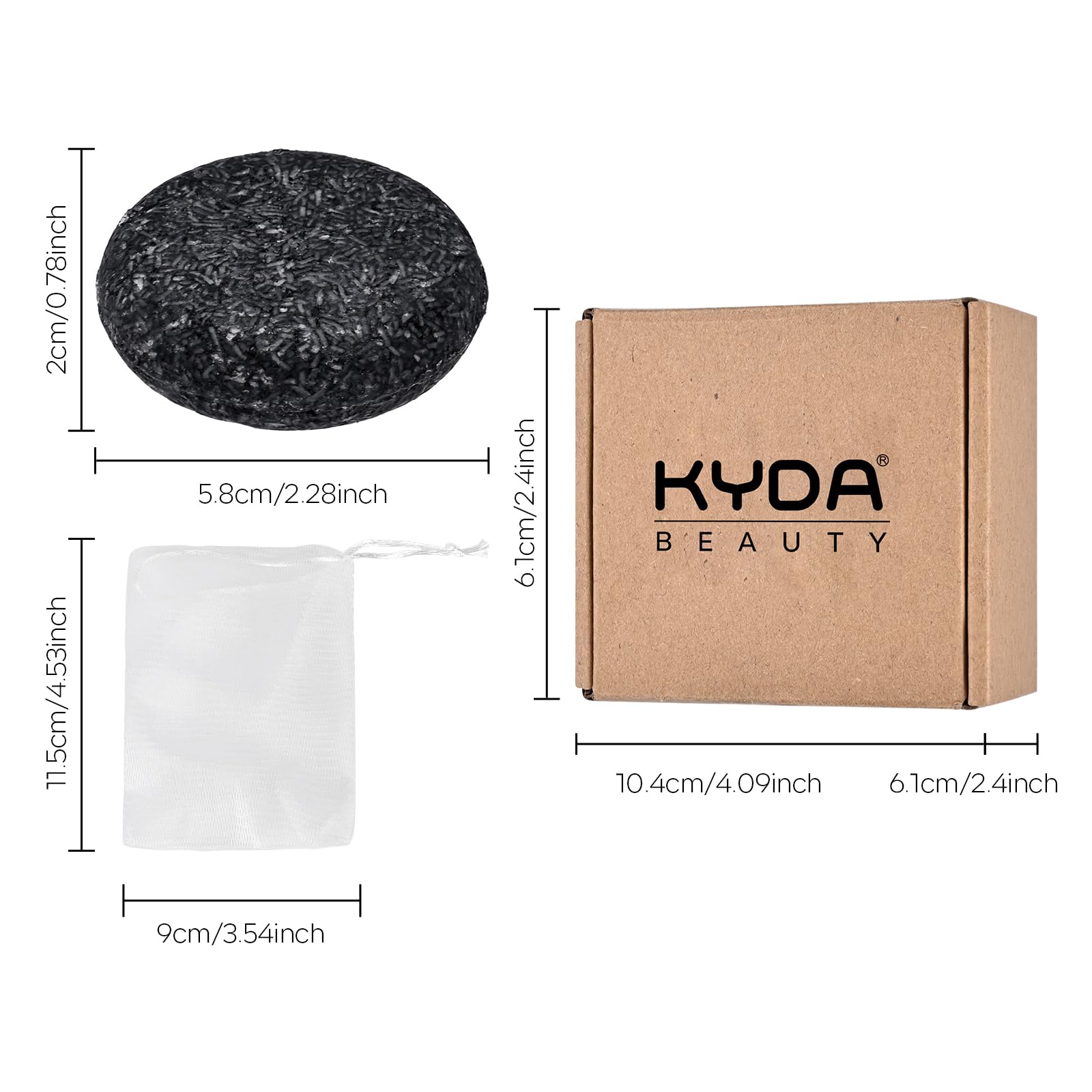 KYDA shampoo bar trio with foam nets signaling travel-friendly routine