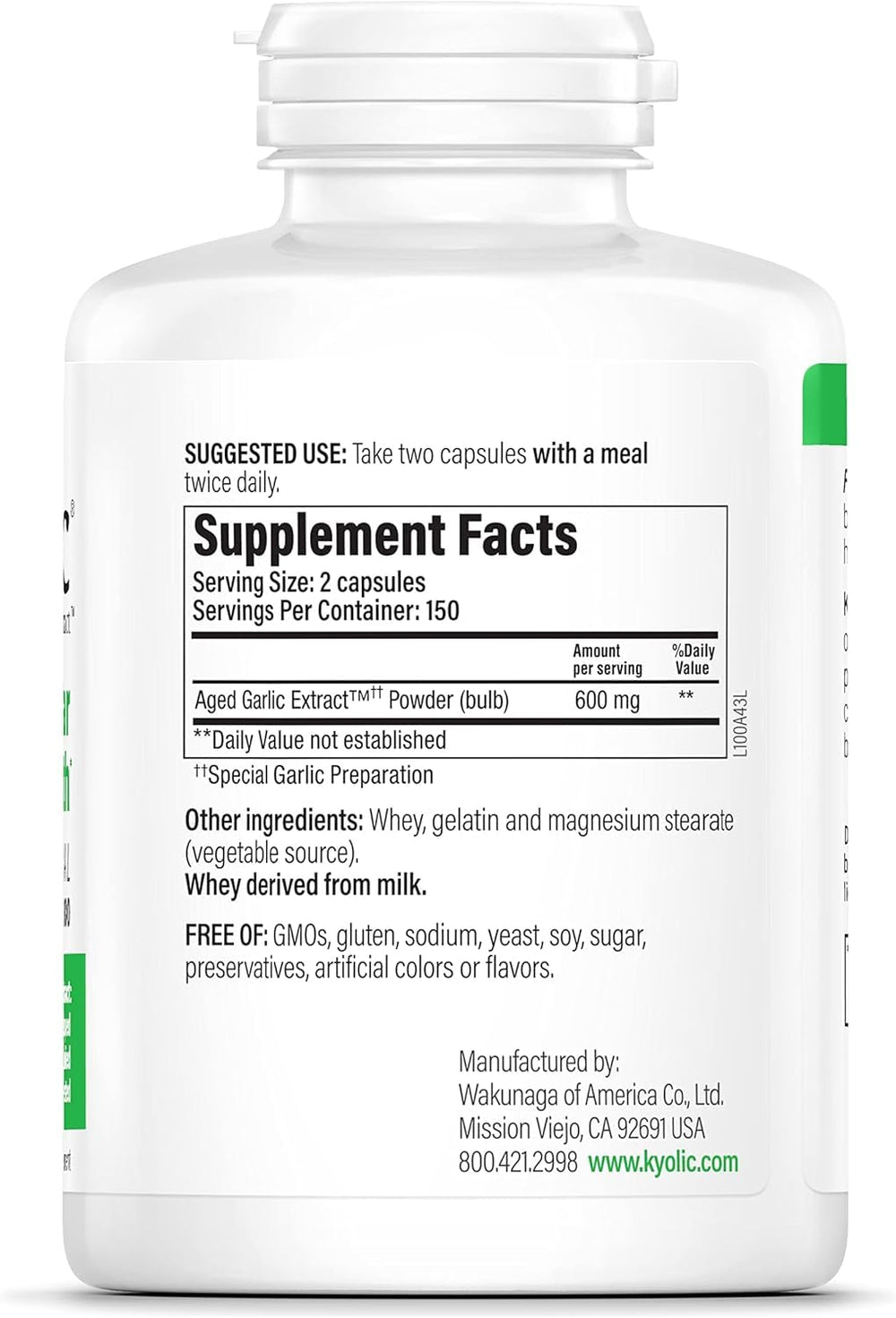 Close-up of Kyolic Formula 100 capsules