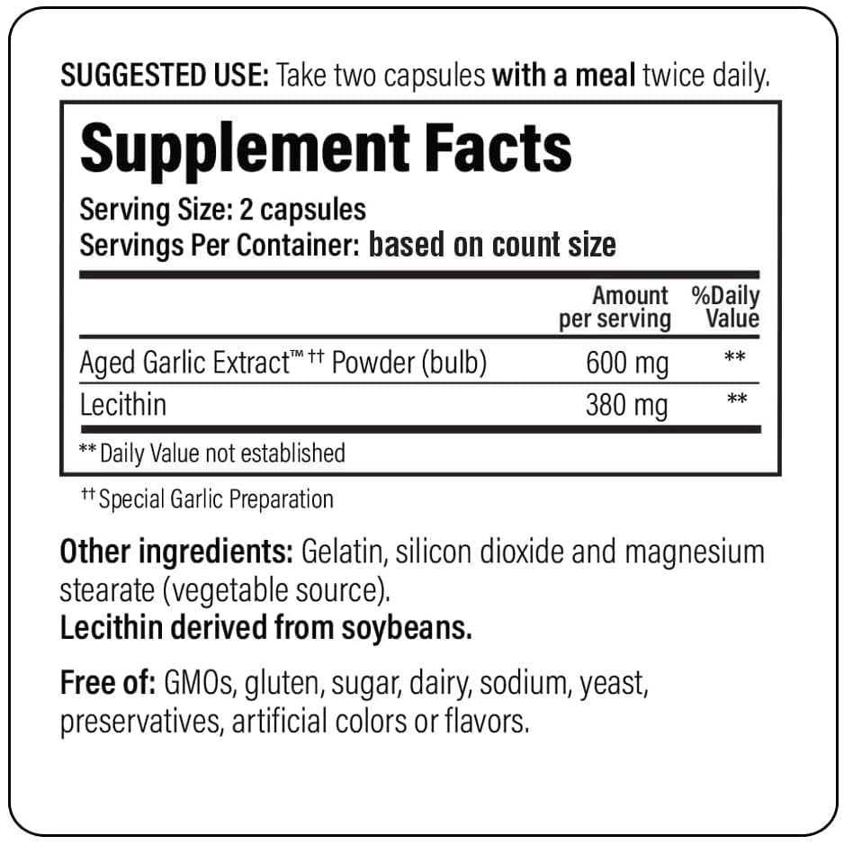 Kyolic Formula 104 features: aged garlic extract and lecithin