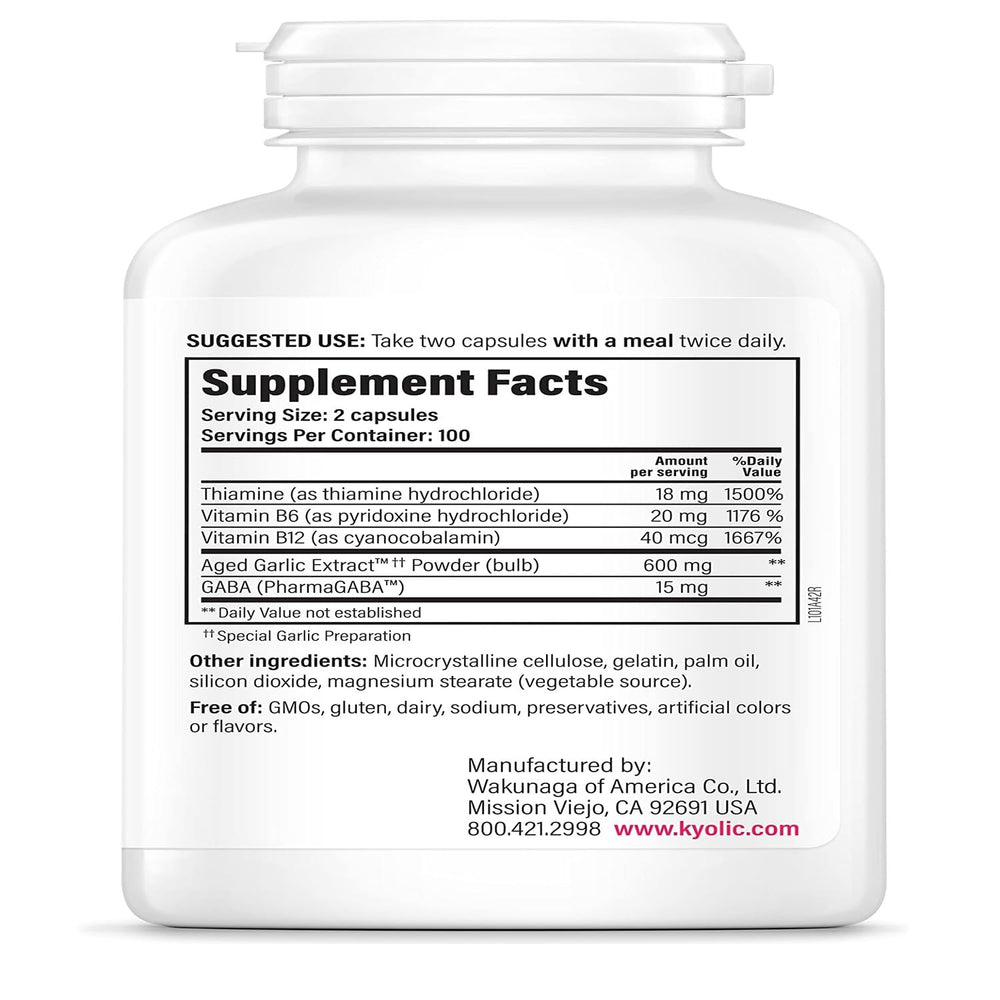 Close-up of Kyolic Formula 101 bottle label