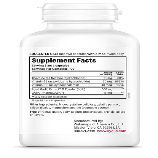 Close-up of Kyolic Formula 101 bottle label