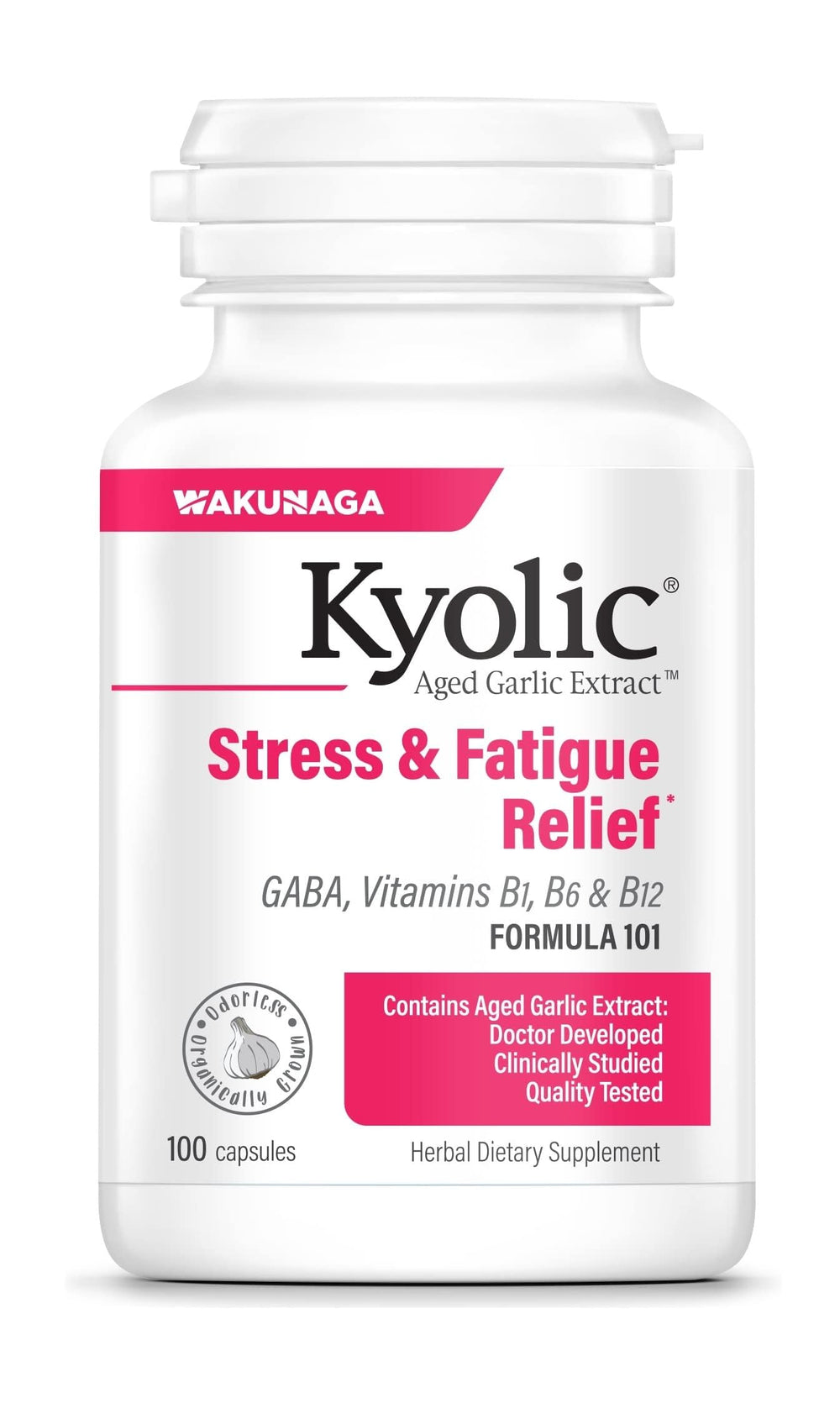 Kyolic Aged Garlic Extract Formula 101 bottle for stress relief