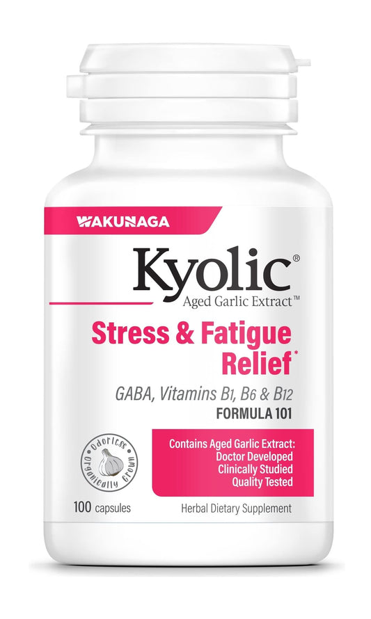 Kyolic Aged Garlic Extract Formula 101 bottle for stress relief