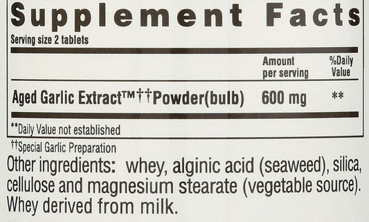 Back/label view of Kyolic Formula 100 Original bottle (200 tablets)