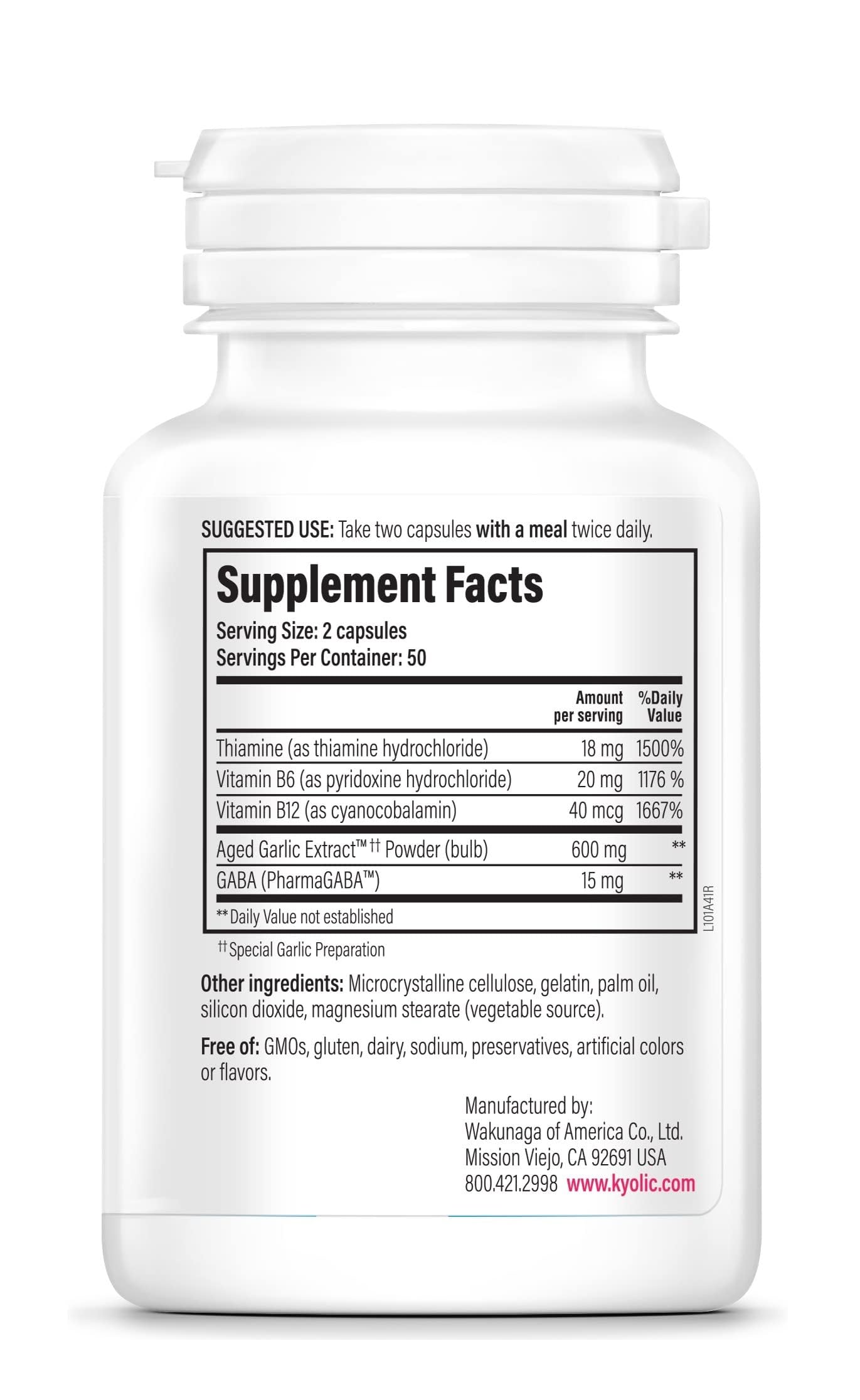 Ingredients: aged garlic extract with GABA and B vitamins