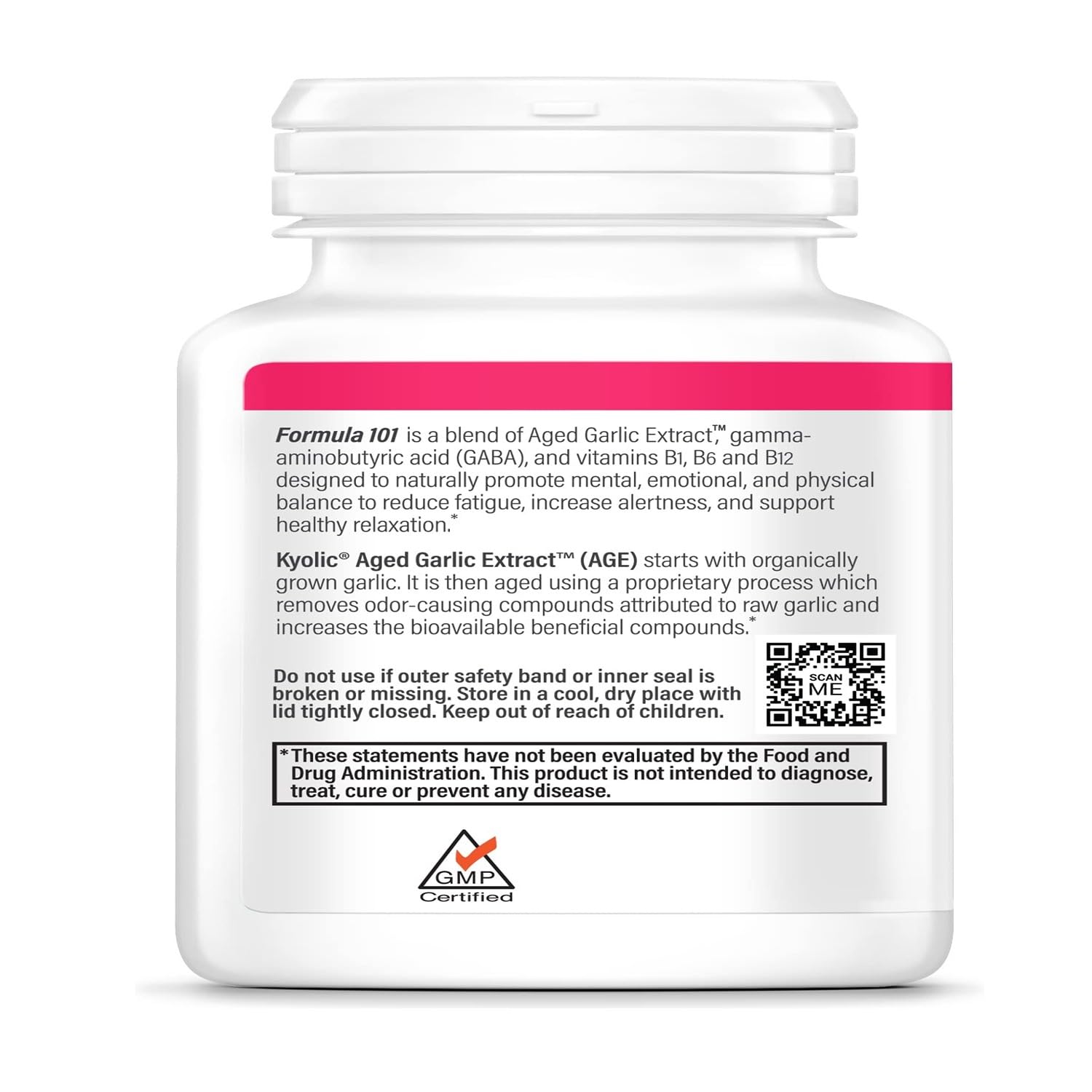 Ingredients: aged garlic extract with GABA and B vitamins