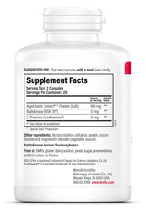 Supplement facts label for Kyolic Formula 109 showing Aged Garlic Extract, Nattokinase and Suntheanine