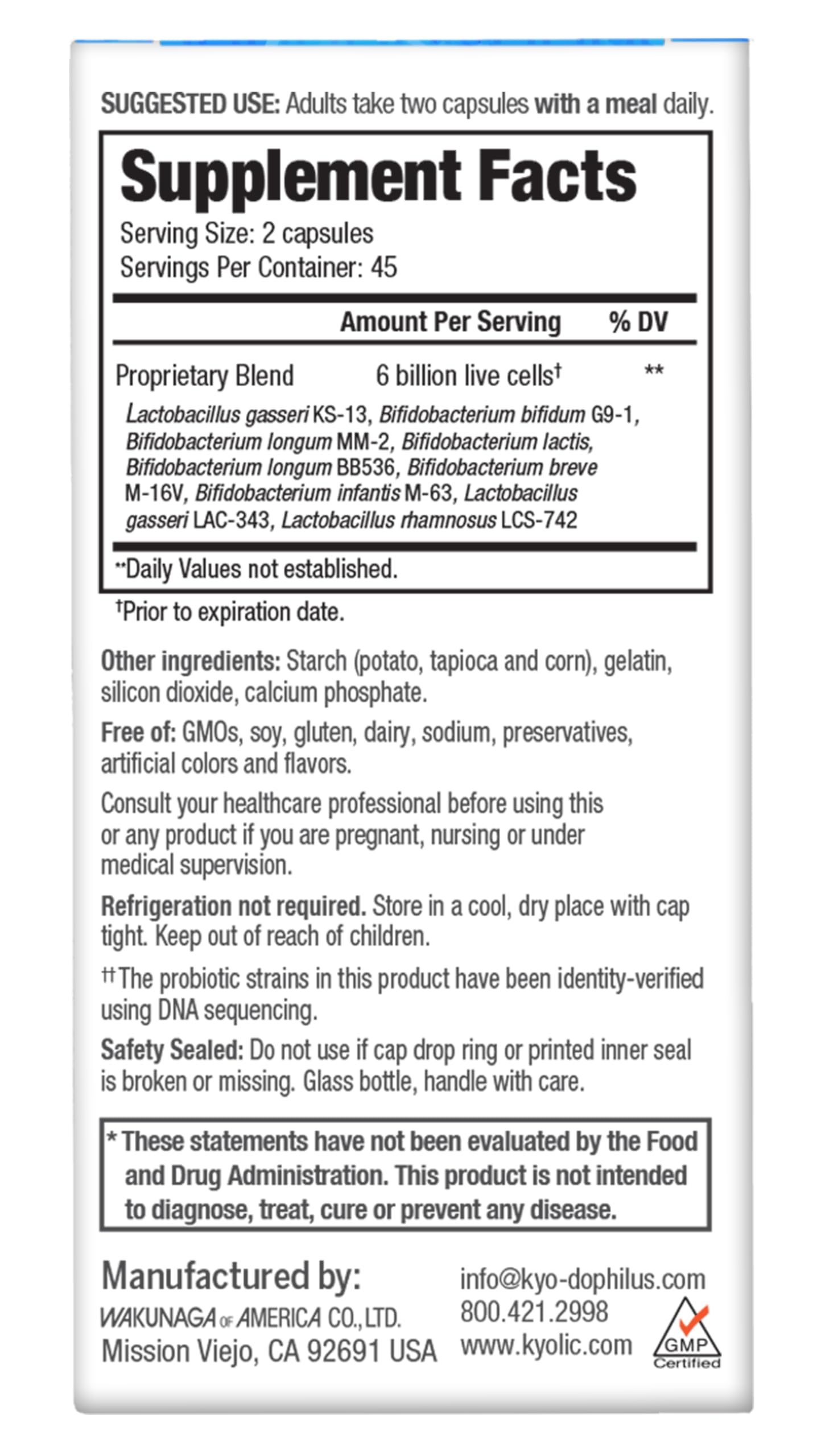 Supplement bottle showing non-GMO, gluten free, dairy free