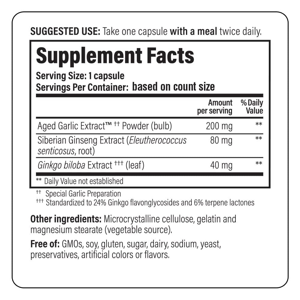 Aged Garlic Extract, Ginseng Extract and Ginkgo Biloba blend