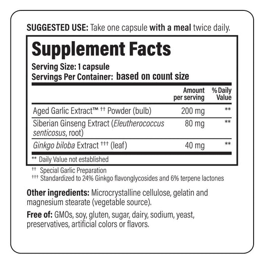 Aged Garlic Extract, Ginseng Extract and Ginkgo Biloba blend