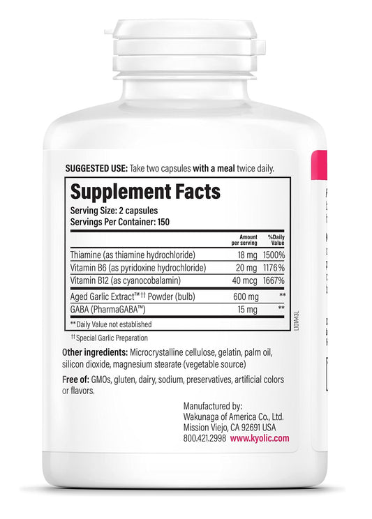 Front label showing stress and fatigue relief for Kyolic Formula 101
