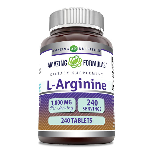 Amazing Formulas L-Arginine 1000mg tablets bottle and 240 count packaging