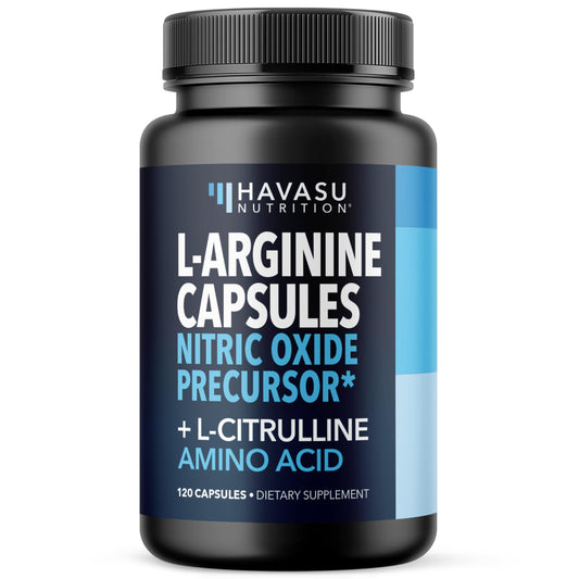 Front view of L-Arginine & L-Citrulline capsules