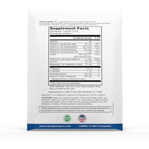 Ingredient chart highlighting L-Arginine and L-Citrulline