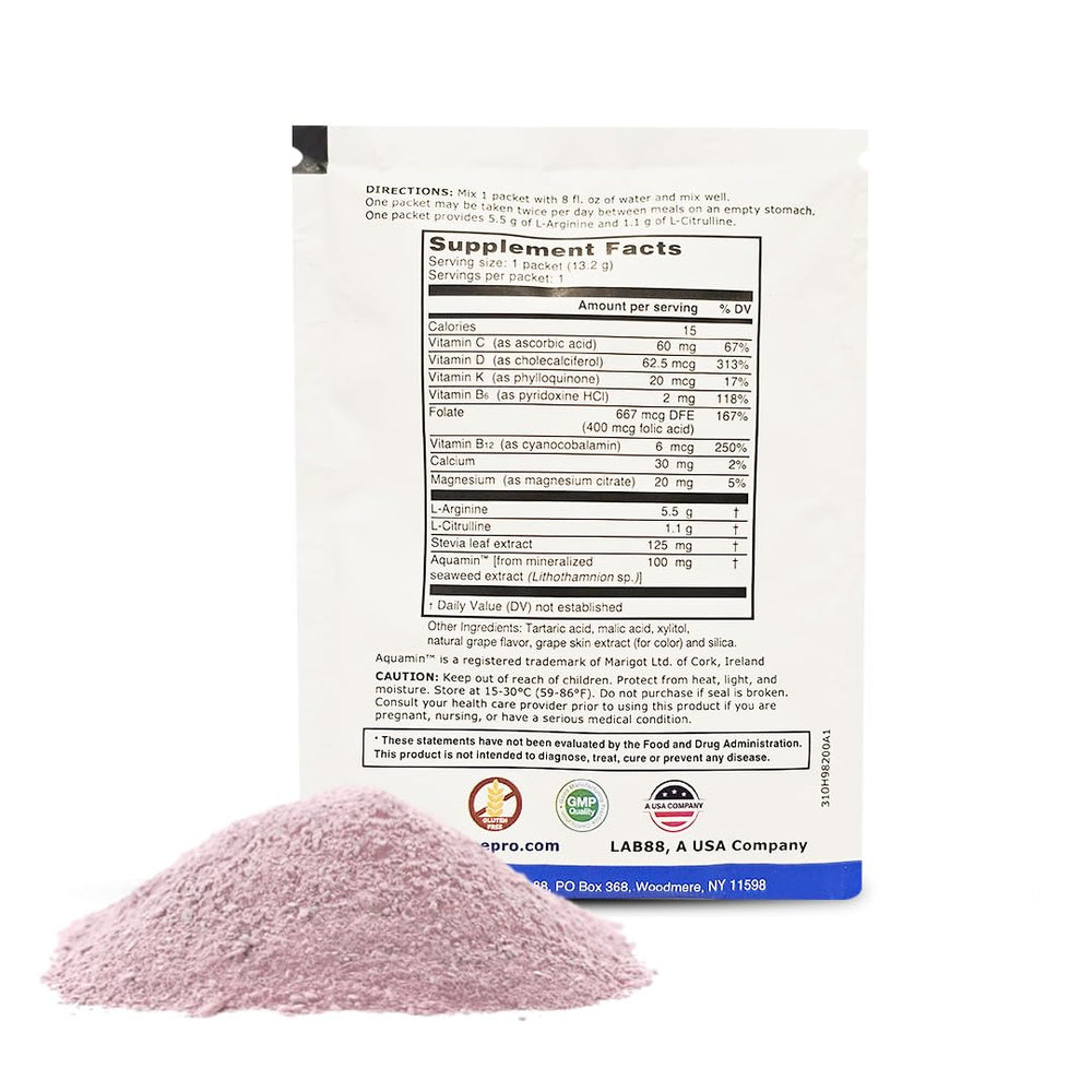 L-ARGININE PRO flavor variety with grapeberry, raspberry, orange.