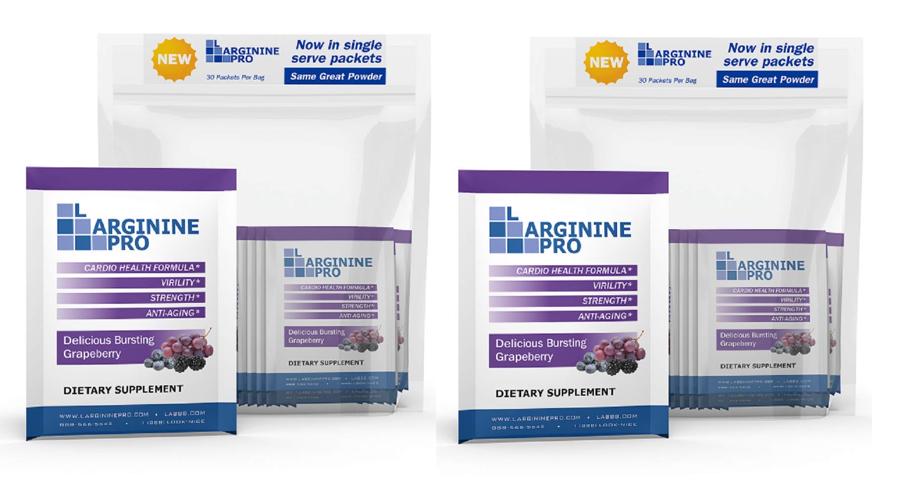 L-ARGININE PRO grape flavor powder packaging – front view