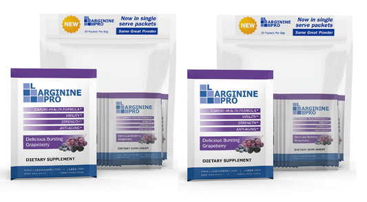 L-ARGININE PRO grape flavor powder packaging – front view