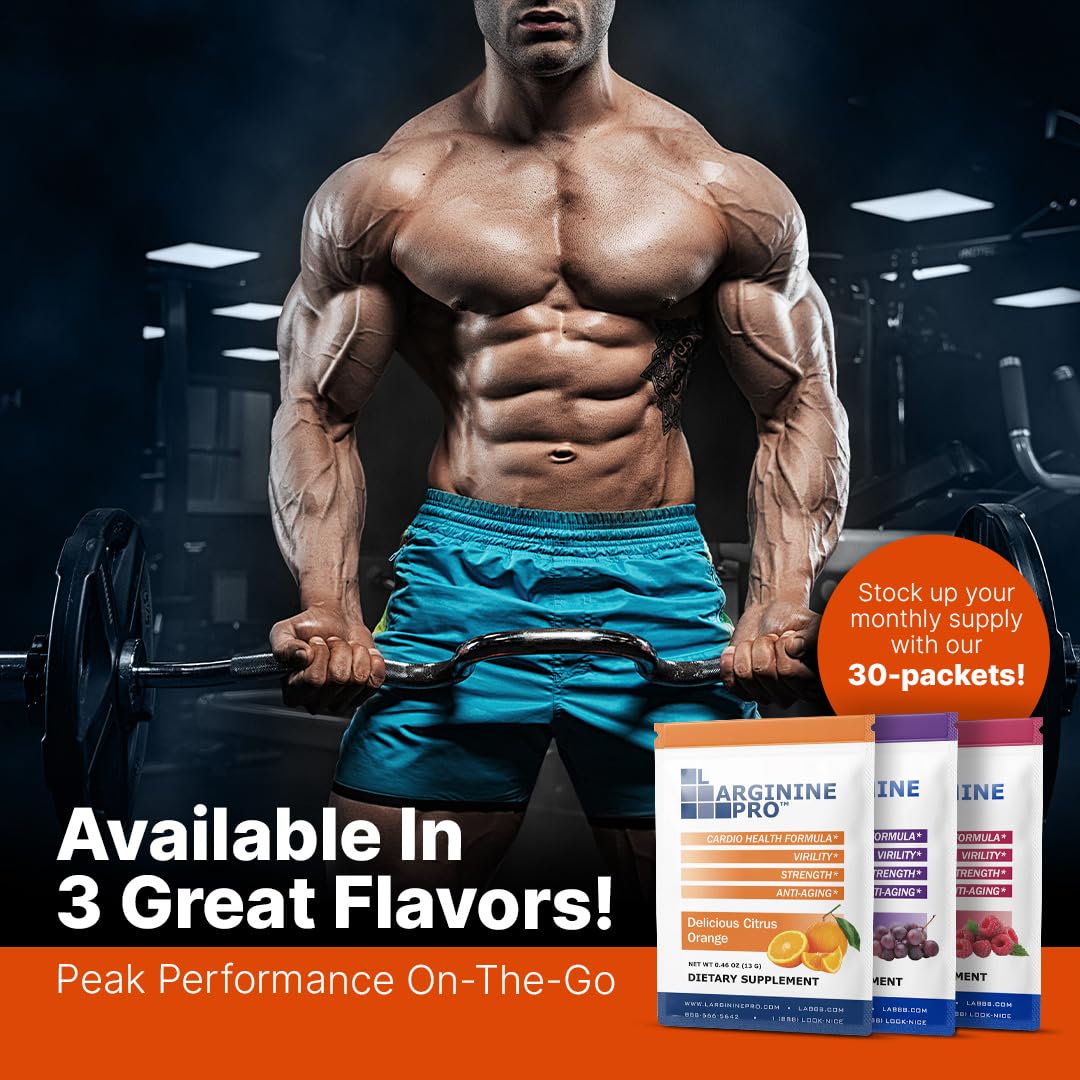 L-ARGININE PRO nutrition label showing sugar-free and vegan claims.
