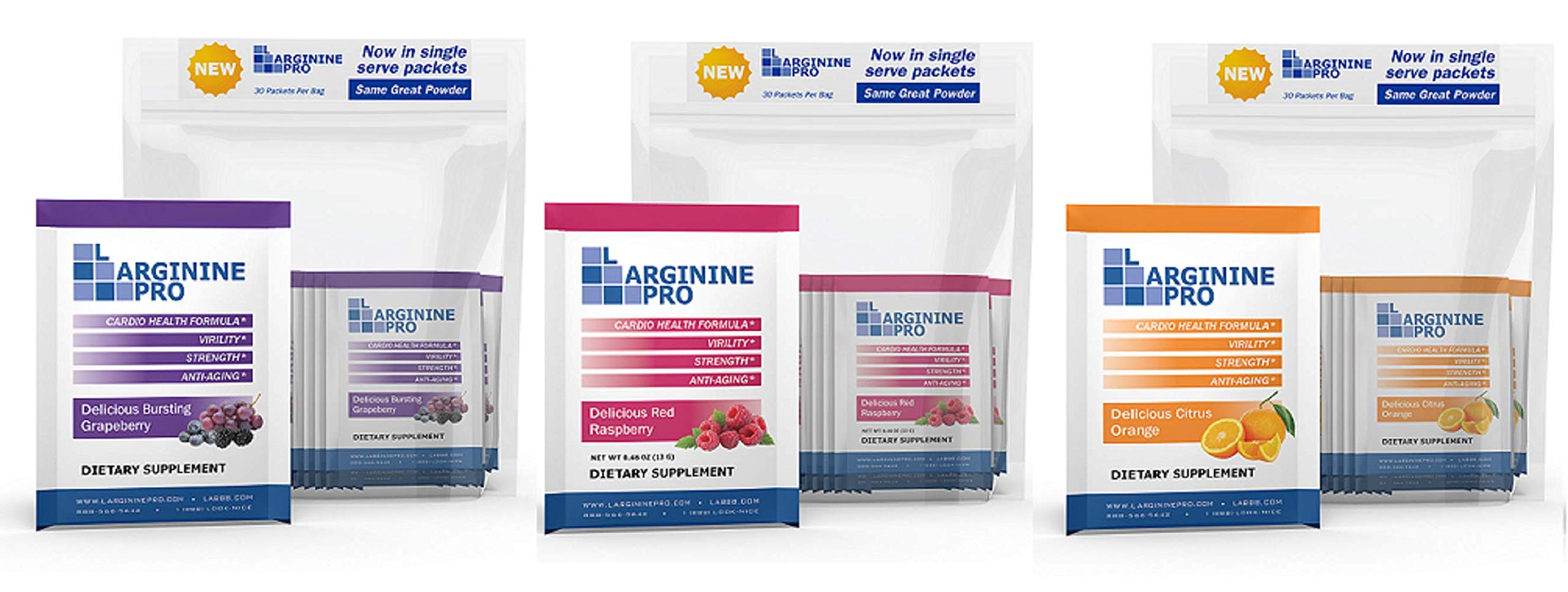 L-Arginine Pro Raspberry flavor single-serve packet