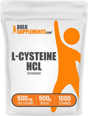 Front view of L-Cysteine HCl powder 500mg per serving in a 500g container