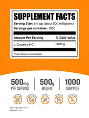 Packaging of BulkSupplements L-Cysteine HCl powder 500mg 500g