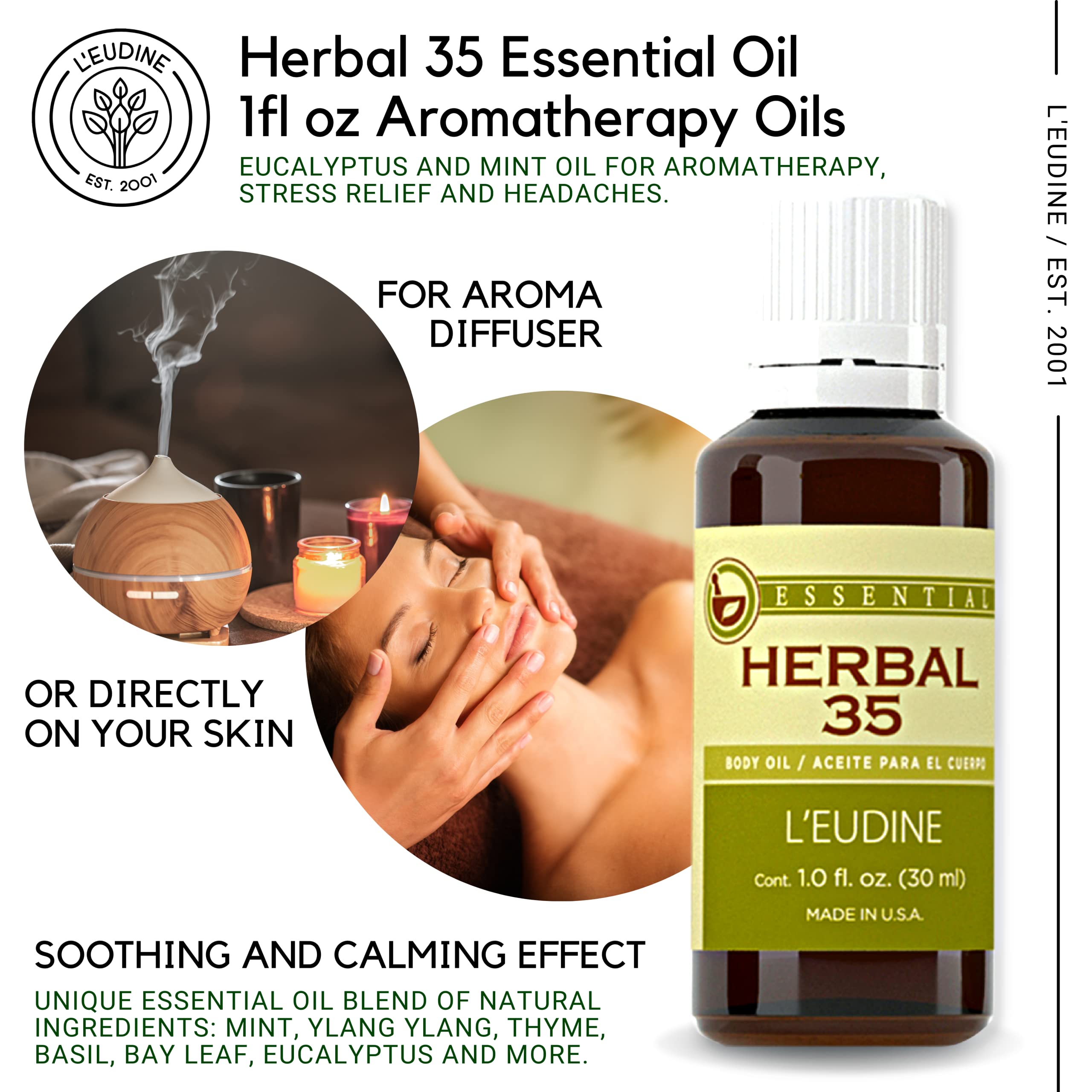 Close-up of L’EUDINE Herbal 35 diffuser bottle