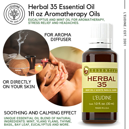 Close-up of L’EUDINE Herbal 35 diffuser bottle