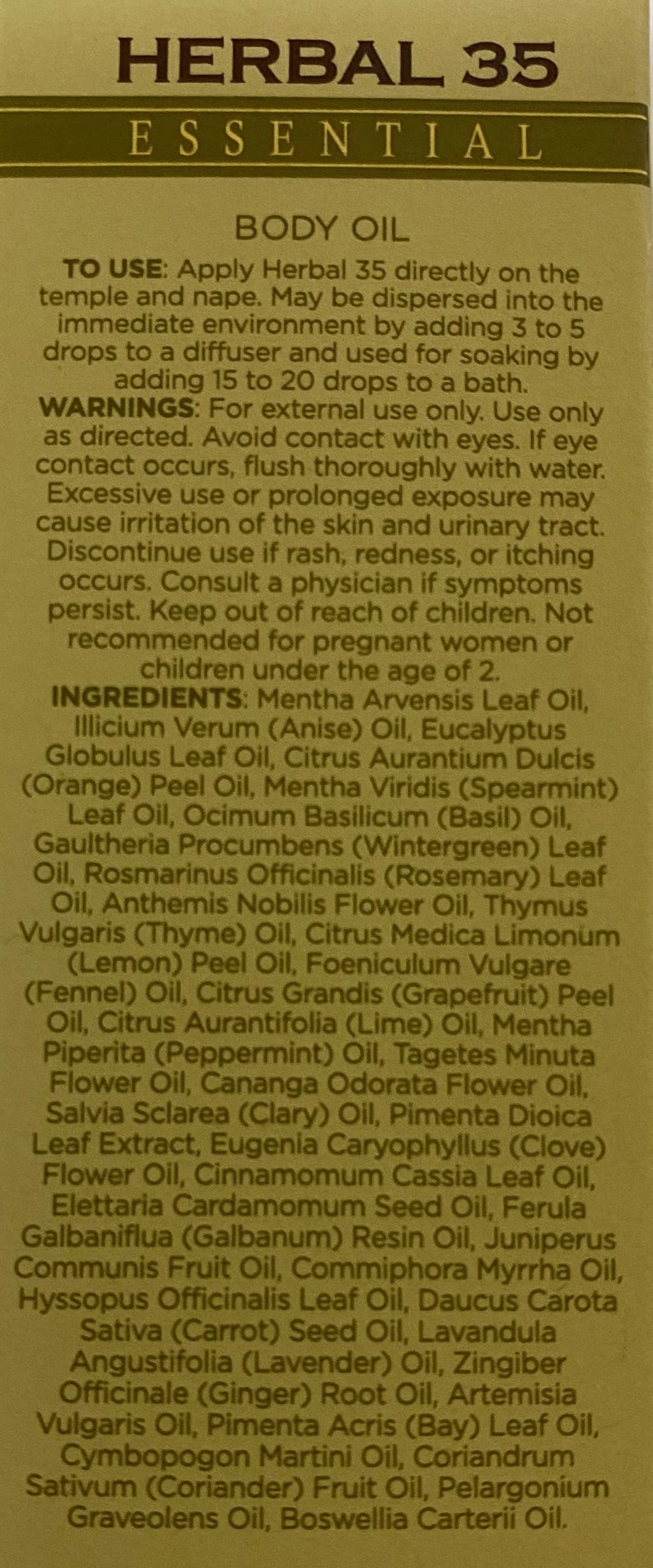 Packaging of L’EUDINE Herbal 35 Essential Oil