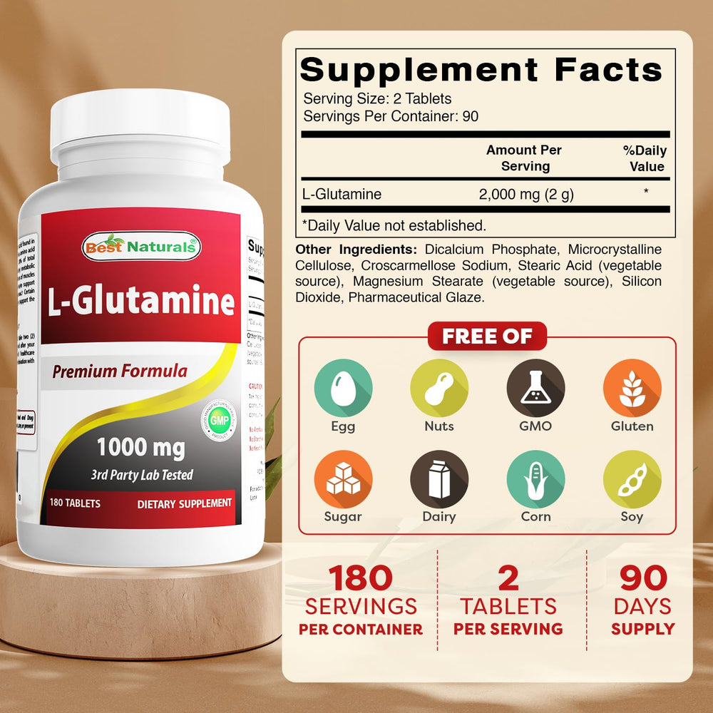 Close-up of L-Glutamine 1000mg tablet