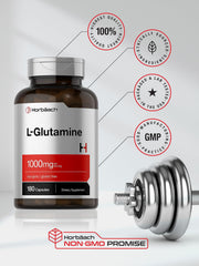 Detail shot of 1000 mg L-Glutamine capsules