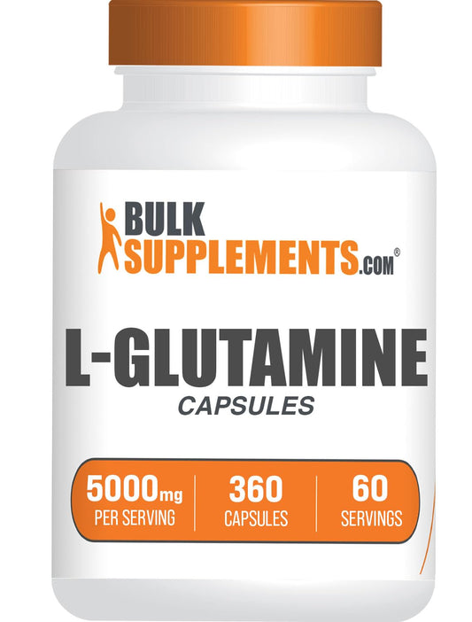 Front view of BulkSupplements L-Glutamine 5000mg capsules bottle