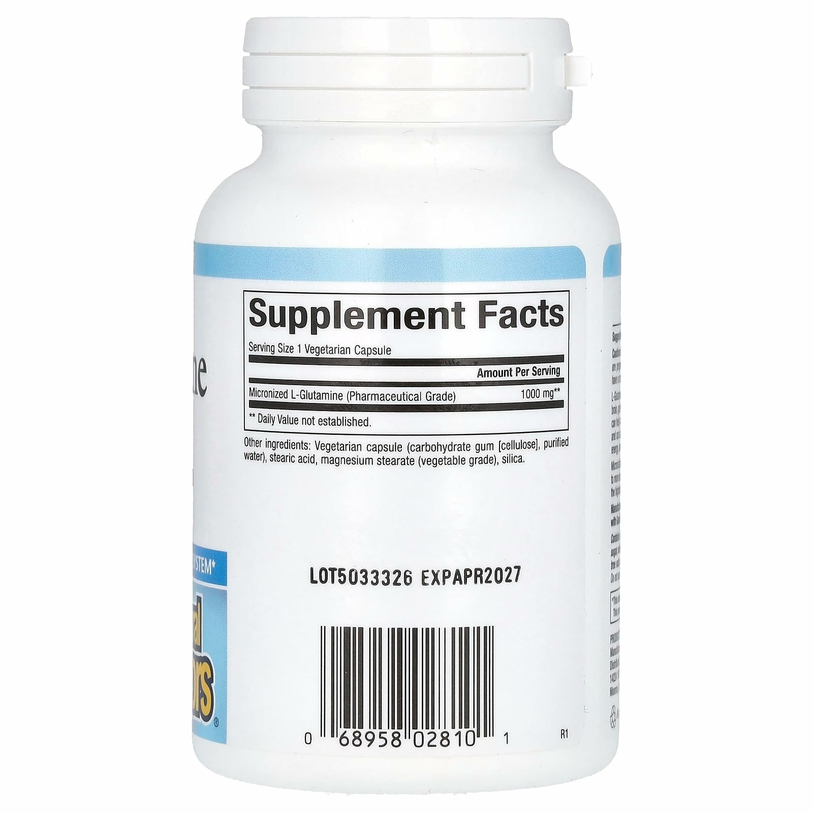 Close-up of micronized L-Glutamine capsules