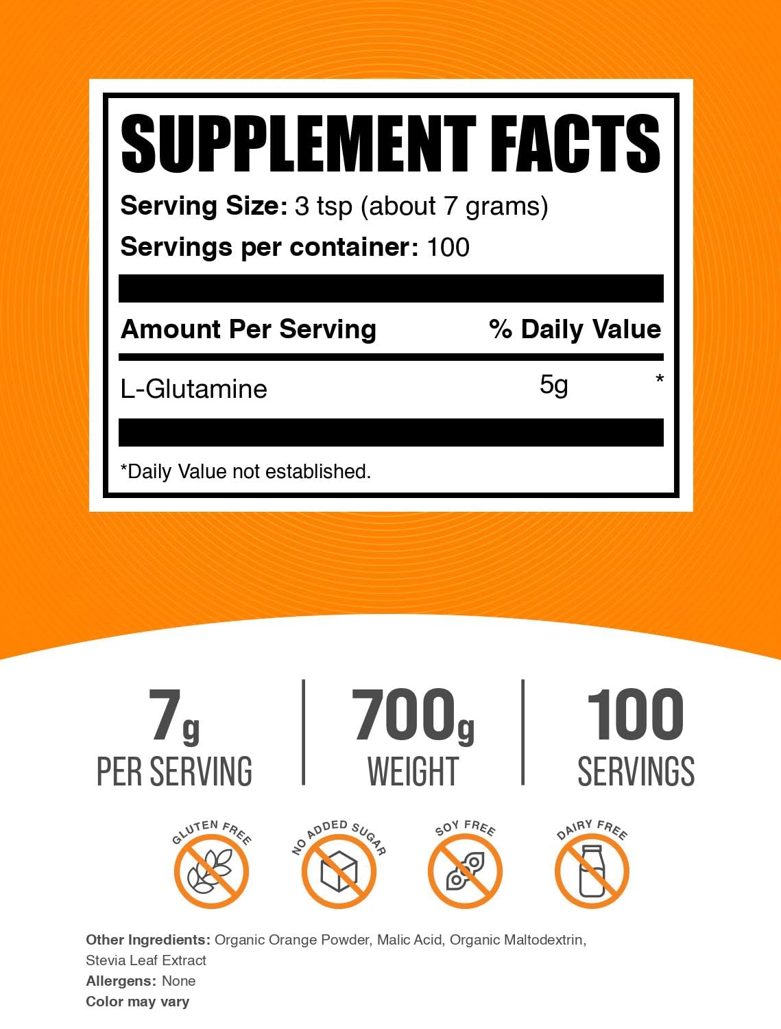 L-Glutamine Orange Smash 7g serving scoop