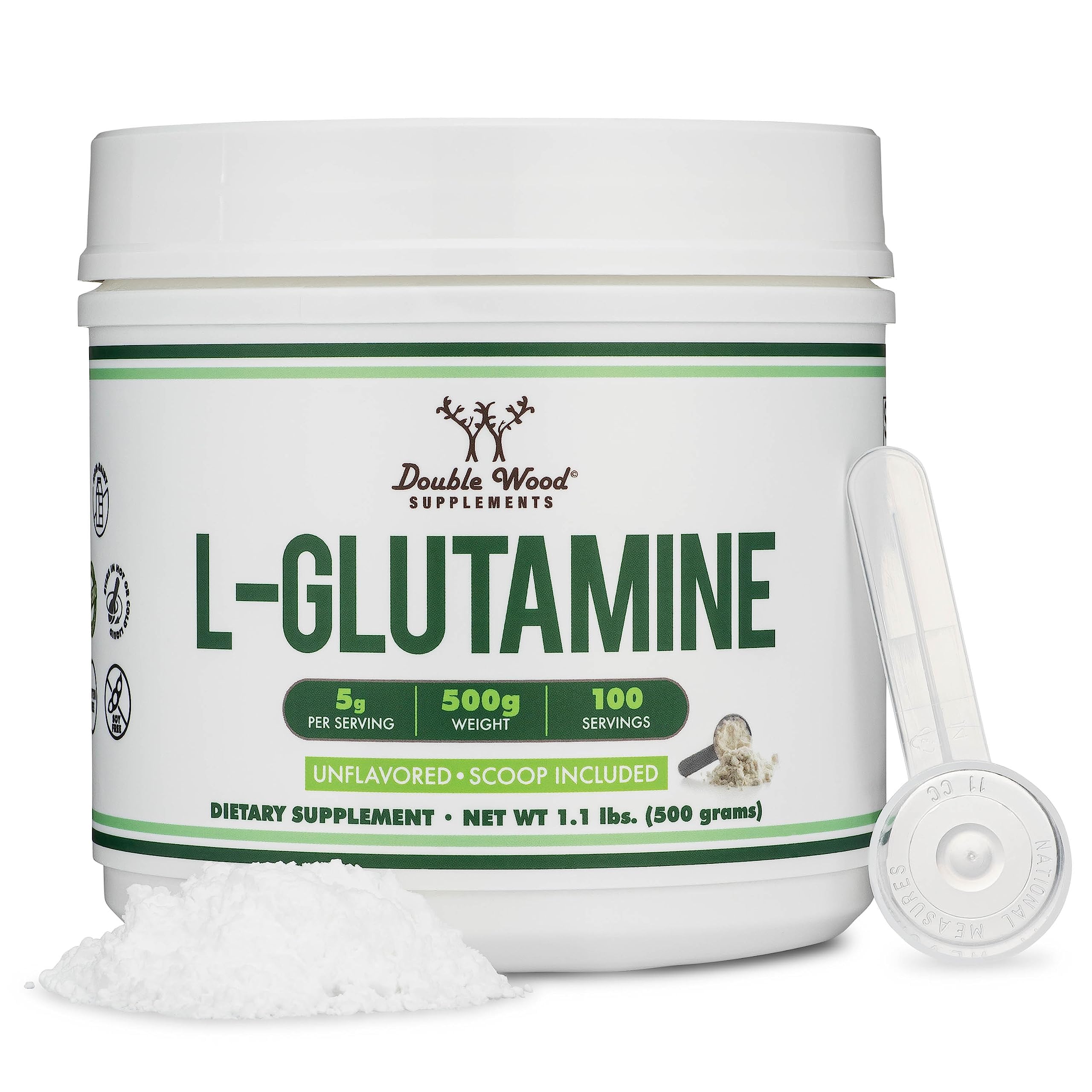 Double Wood L-Glutamine Powder bottle with scoop